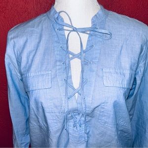 Womens XS lace up chambray top by Madewell long sleeves great top